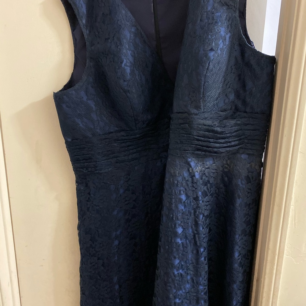 Navy lace midlength plus size gown